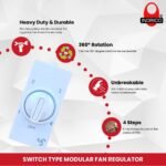 INDRICO Switch Type Modular Fan Regulator 1M, 4 Step type for Home, Office white (3)